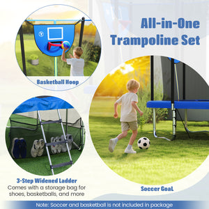 Rectangle Outdoor Trampoline 10 x 8 FT Heavy-Duty Trampoline with Basketball Hoop-Blue