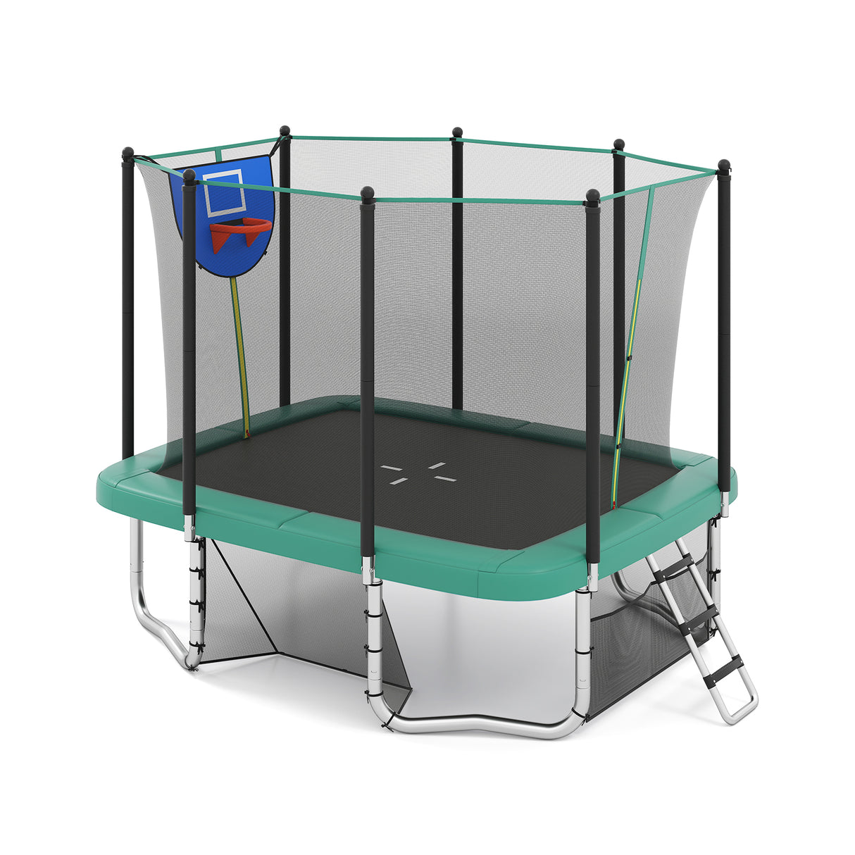 Rectangle Outdoor Trampoline 10 x 8 FT Heavy-Duty Trampoline with Basketball Hoop-Green