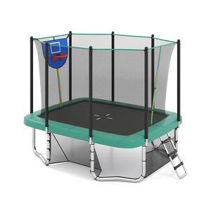 Rectangle Outdoor Trampoline 10 x 8 FT Heavy-Duty Trampoline with Basketball Hoop-Green