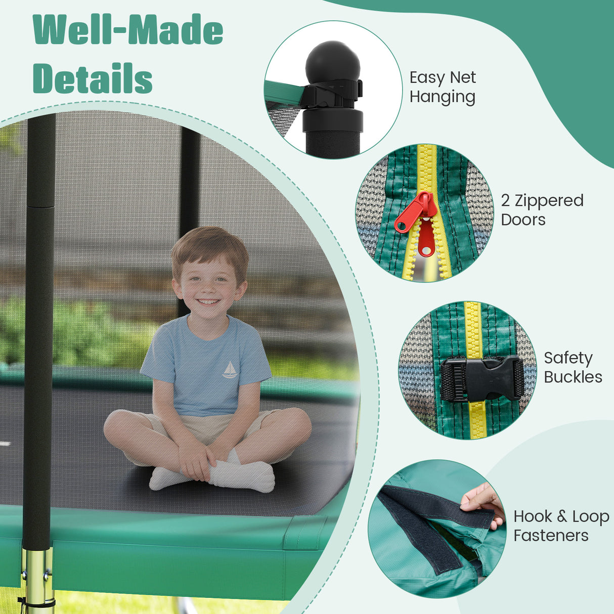 Rectangle Outdoor Trampoline 10 x 8 FT Heavy-Duty Trampoline with Basketball Hoop-Green