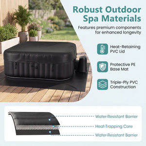 Rectangular Blowup Pool Hottub with 130 Air Jets for 4-6 Person-Black