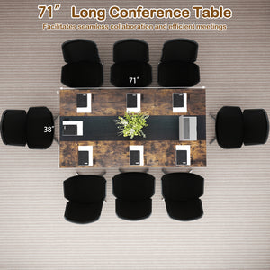 Rectangular Meeting Table with Mesh Storage Shelf and Cable Grommet-Rustic Brown