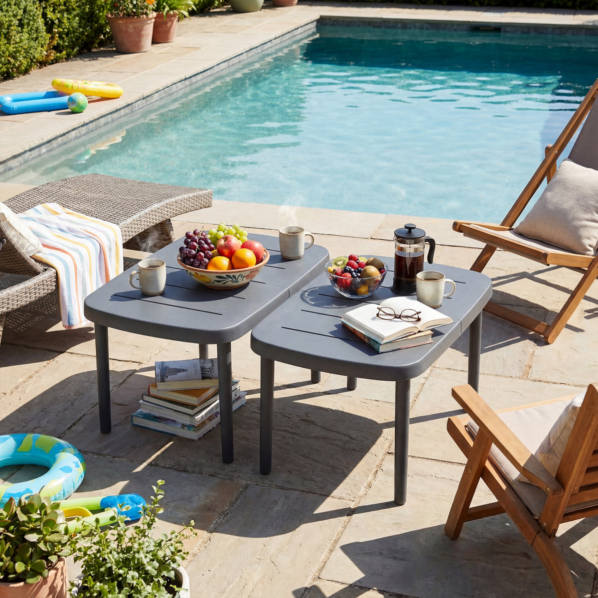 Rectangular Patio Storage Side Table with Aluminum Alloy Rods for Poolside-Gray