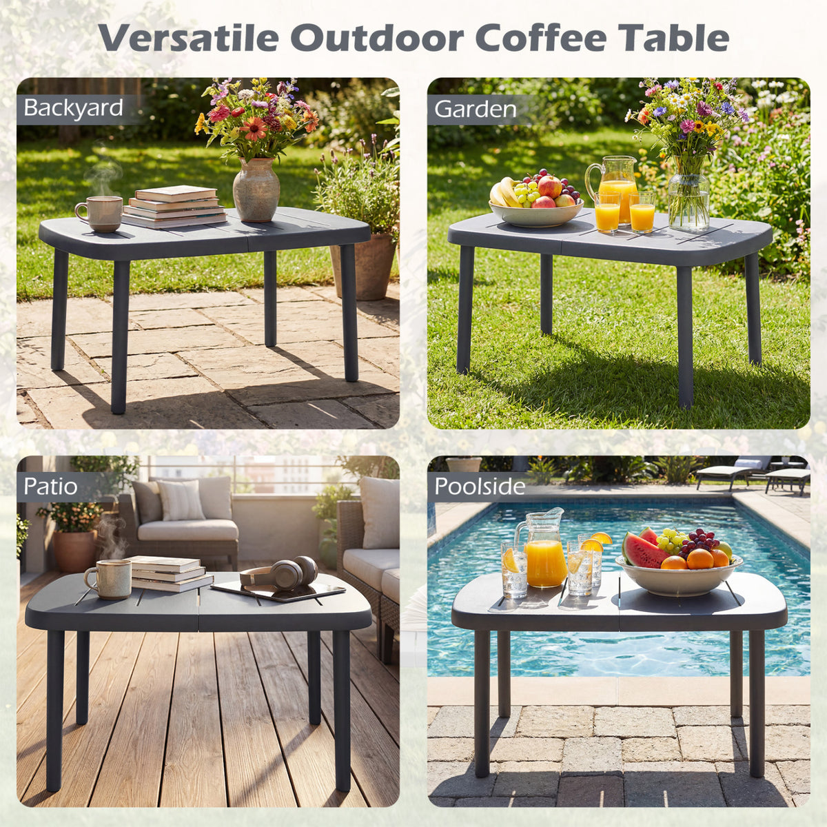 Rectangular Patio Storage Side Table with Aluminum Alloy Rods for Poolside-Gray