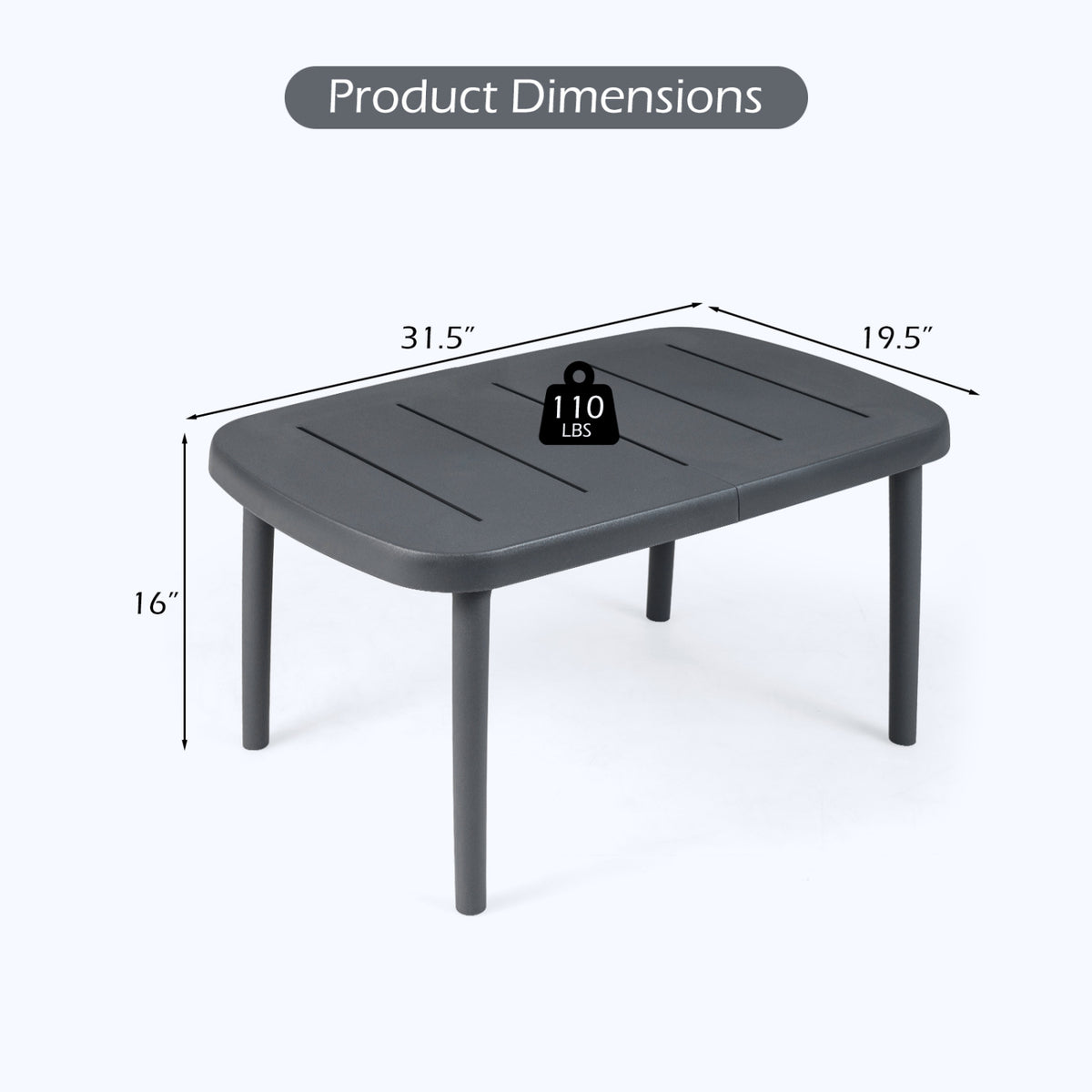Rectangular Patio Storage Side Table with Aluminum Alloy Rods for Poolside-Gray