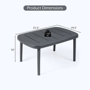 Rectangular Patio Storage Side Table with Aluminum Alloy Rods for Poolside-Gray