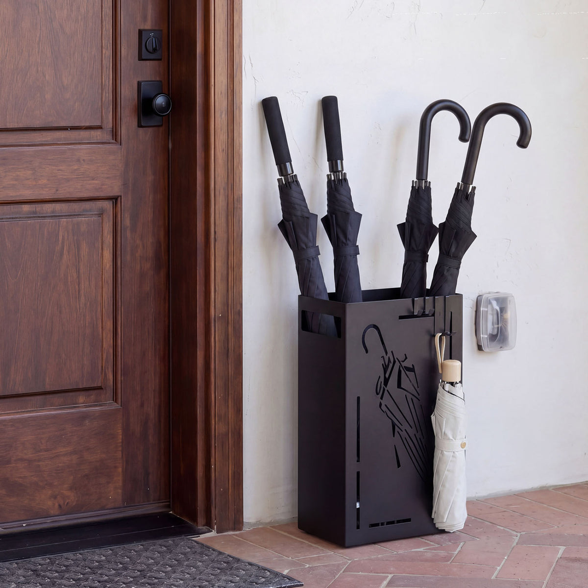 Rectangular Umbrella Holder Rack with Removable Drip Tray-Black