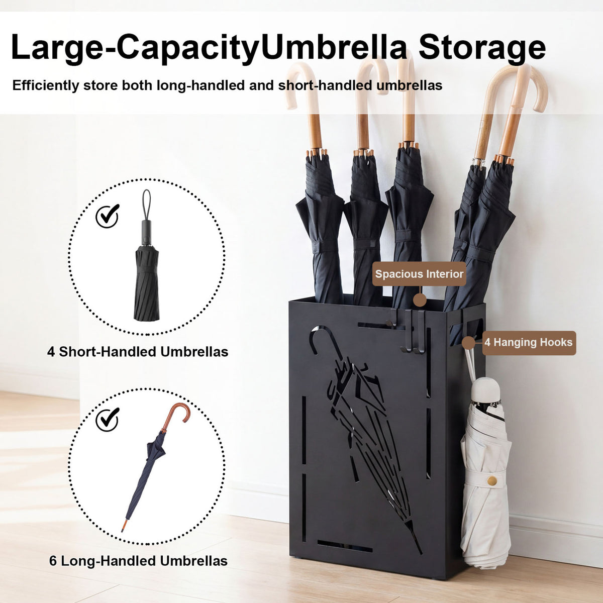 Rectangular Umbrella Holder Rack with Removable Drip Tray-Black