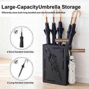 Rectangular Umbrella Holder Rack with Removable Drip Tray-Black