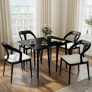Rectangular Wooden Dining Table for 2-4 34 Inch Farmhouse Solid Wood Kitchen Table-Black