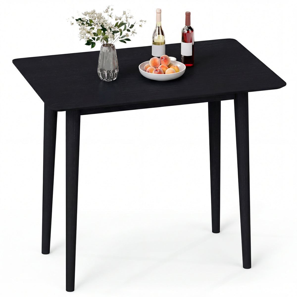 Rectangular Wooden Dining Table for 2-4 34 Inch Farmhouse Solid Wood Kitchen Table-Black