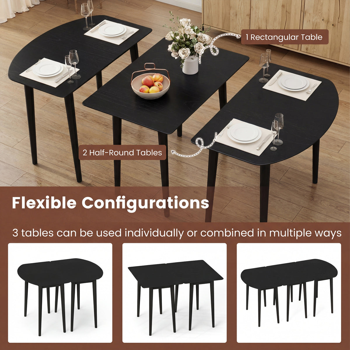 Rectangular Wooden Dining Table for 2-4 34 Inch Farmhouse Solid Wood Kitchen Table-Black