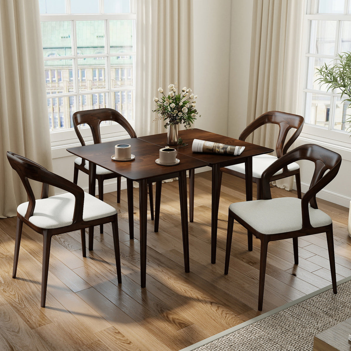 Rectangular Wooden Dining Table for 2-4 34 Inch Farmhouse Solid Wood Kitchen Table-Walnut