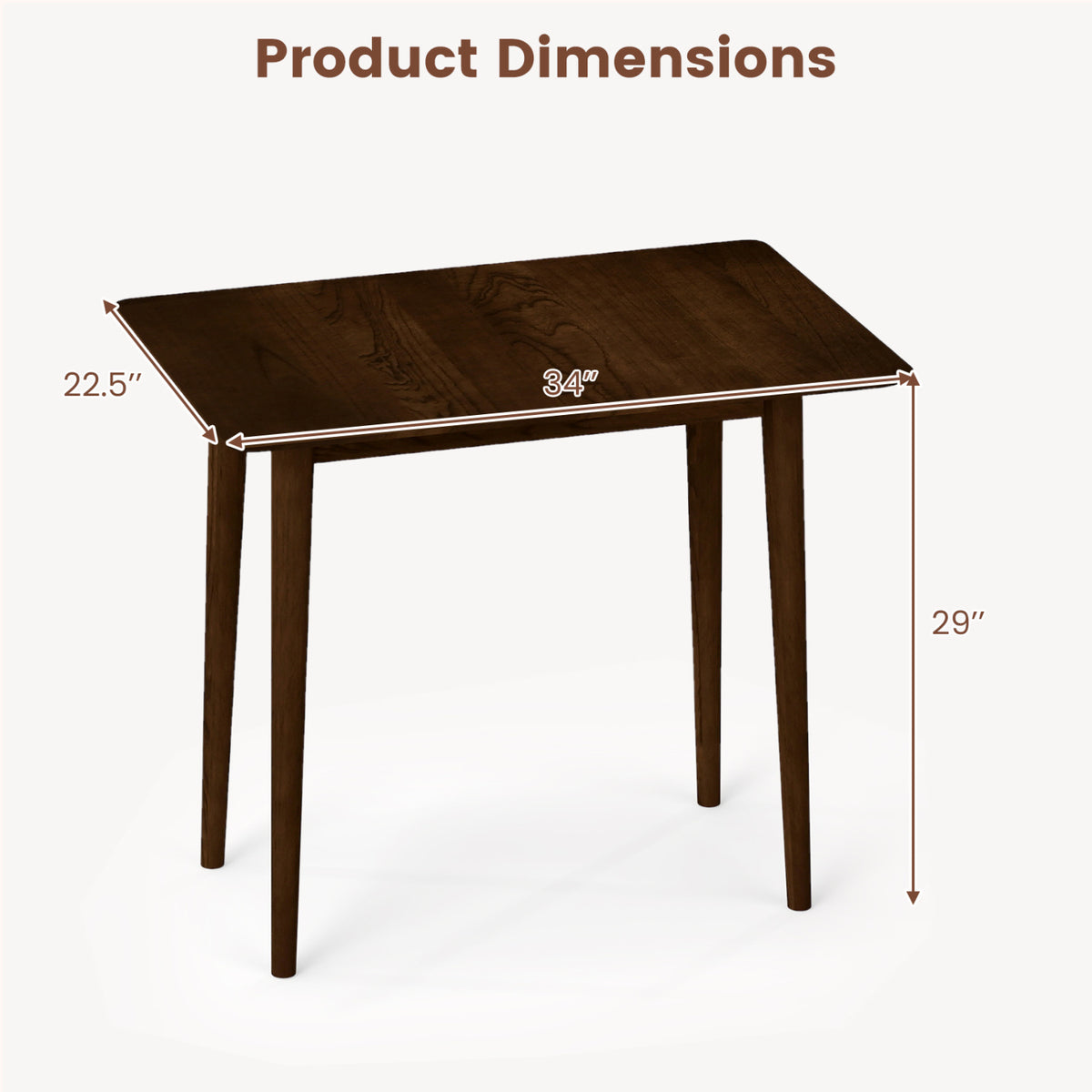 Rectangular Wooden Dining Table for 2-4 34 Inch Farmhouse Solid Wood Kitchen Table-Walnut