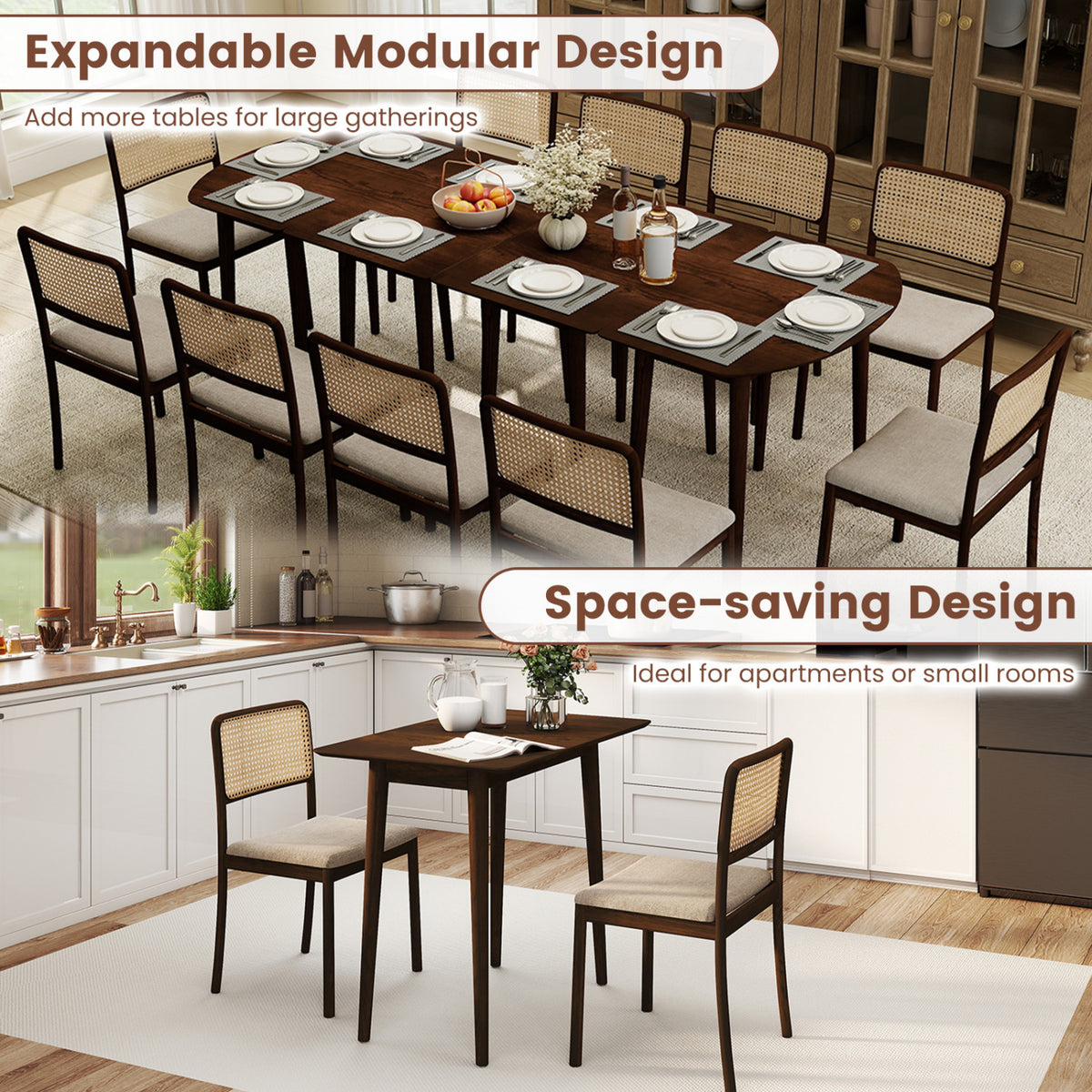Rectangular Wooden Dining Table for 2-4 34 Inch Farmhouse Solid Wood Kitchen Table-Walnut