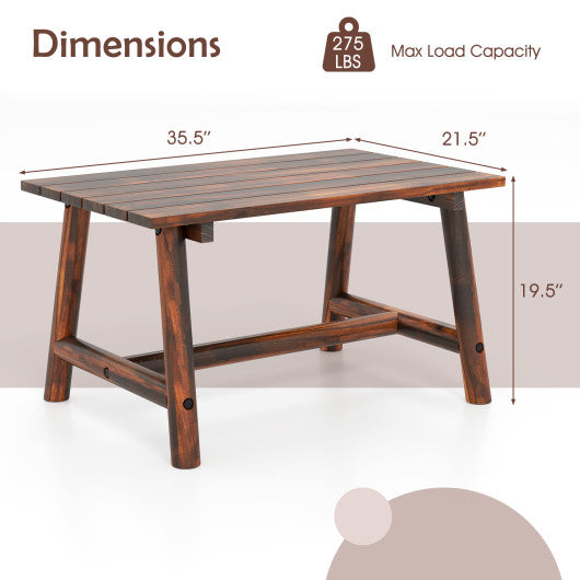 Solid Wood Patio Table with Slatted Tabletop for Garden Lawn Porch Balcony Poolside Living Room-Brown