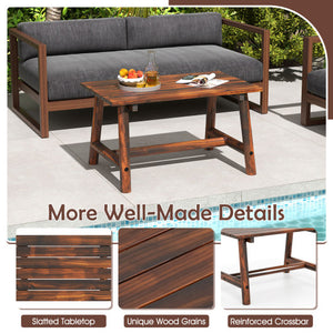 Solid Wood Patio Table with Slatted Tabletop for Garden Lawn Porch Balcony Poolside Living Room-Brown
