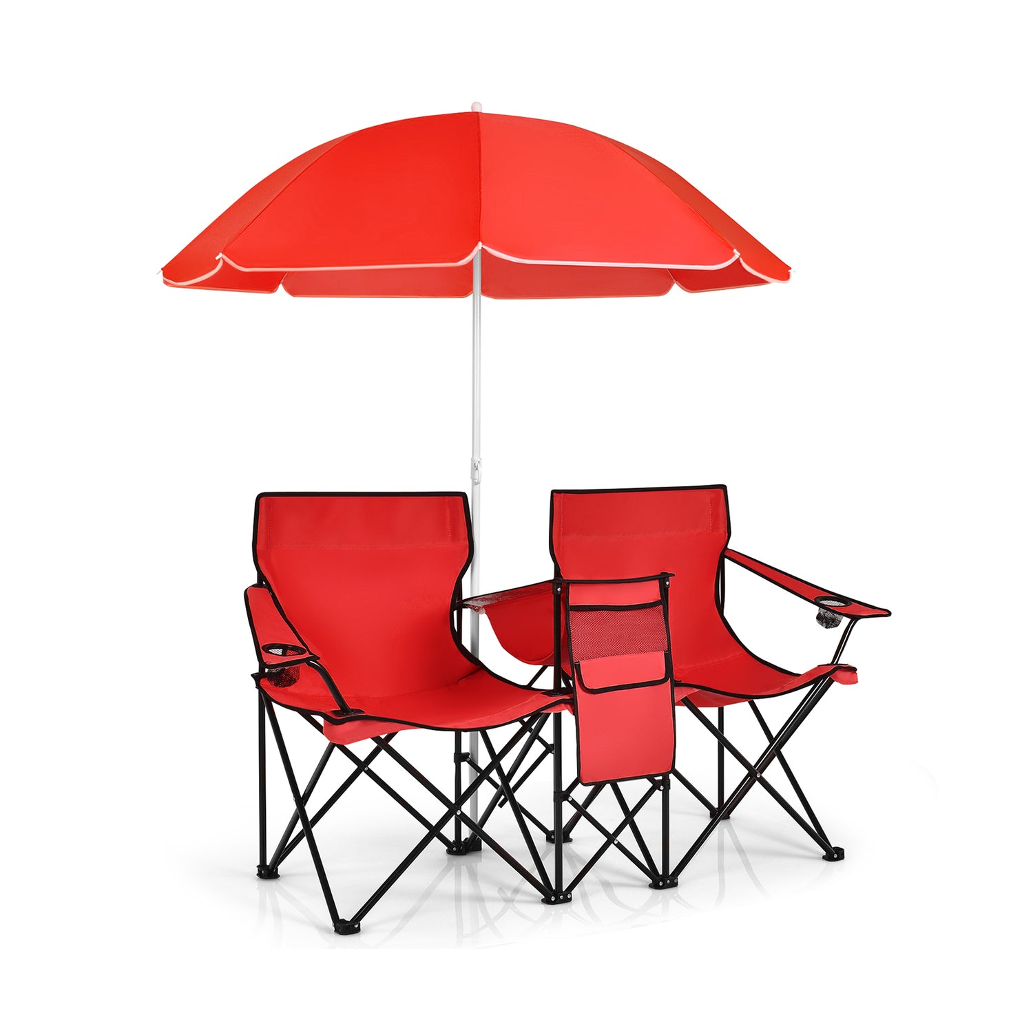 Portable Folding Picnic Double Chair with Umbrella-Blue