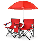 Portable Folding Picnic Double Chair with Umbrella-Blue