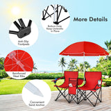 Portable Folding Picnic Double Chair with Umbrella-Blue