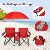 Portable Folding Picnic Double Chair with Umbrella-Blue
