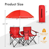 Portable Folding Picnic Double Chair with Umbrella-Blue