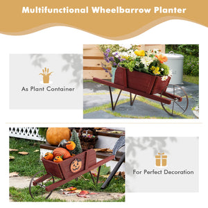 Wooden Wagon Planter with 9 Magnetic Accessories for Garden Yard-Walnut