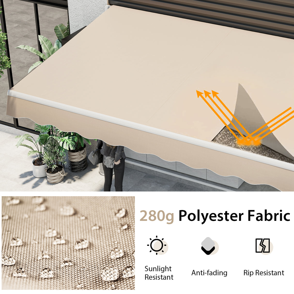 13 Ã— 8 Feet Retractable Patio Awning Aluminum Deck Sunshade-Beige