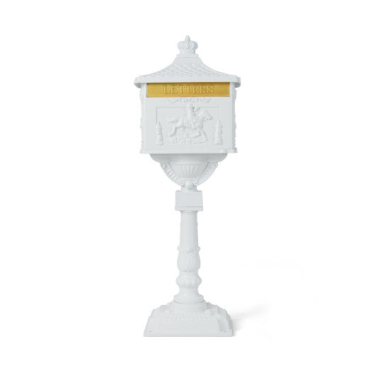 Retro Cast Aluminum Mailbox Security Postal Letter Box with Baffle Door-White