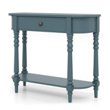 Retro Console Table36"L Wooden 2-Tier Narrow Behind Couch Foyer Table-Blue