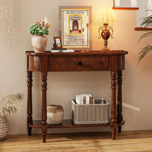 Retro Console Table 36"L Wooden 2-Tier Narrow Behind Couch Foyer Table-Brown