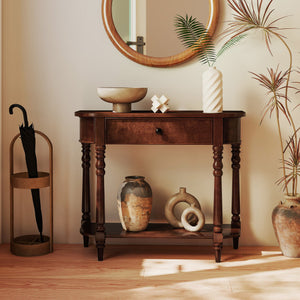 Retro Console Table 36"L Wooden 2-Tier Narrow Behind Couch Foyer Table-Brown