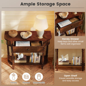 Retro Console Table36"L Wooden 2-Tier Narrow Behind Couch Foyer Table-Blue