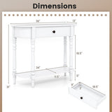 Retro Console Table 36"L Wooden 2-Tier Narrow Behind Couch Foyer Table-White
