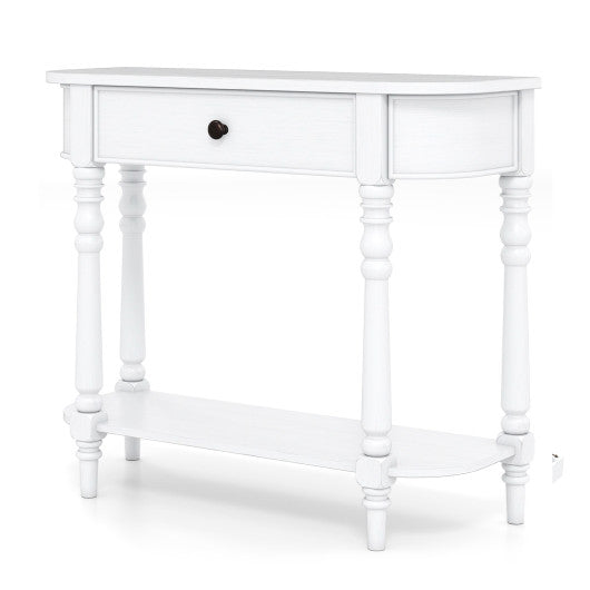 Retro Console Table 36"L Wooden 2-Tier Narrow Behind Couch Foyer Table-White
