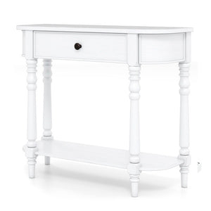 Retro Console Table 36"L Wooden 2-Tier Narrow Behind Couch Foyer Table-White