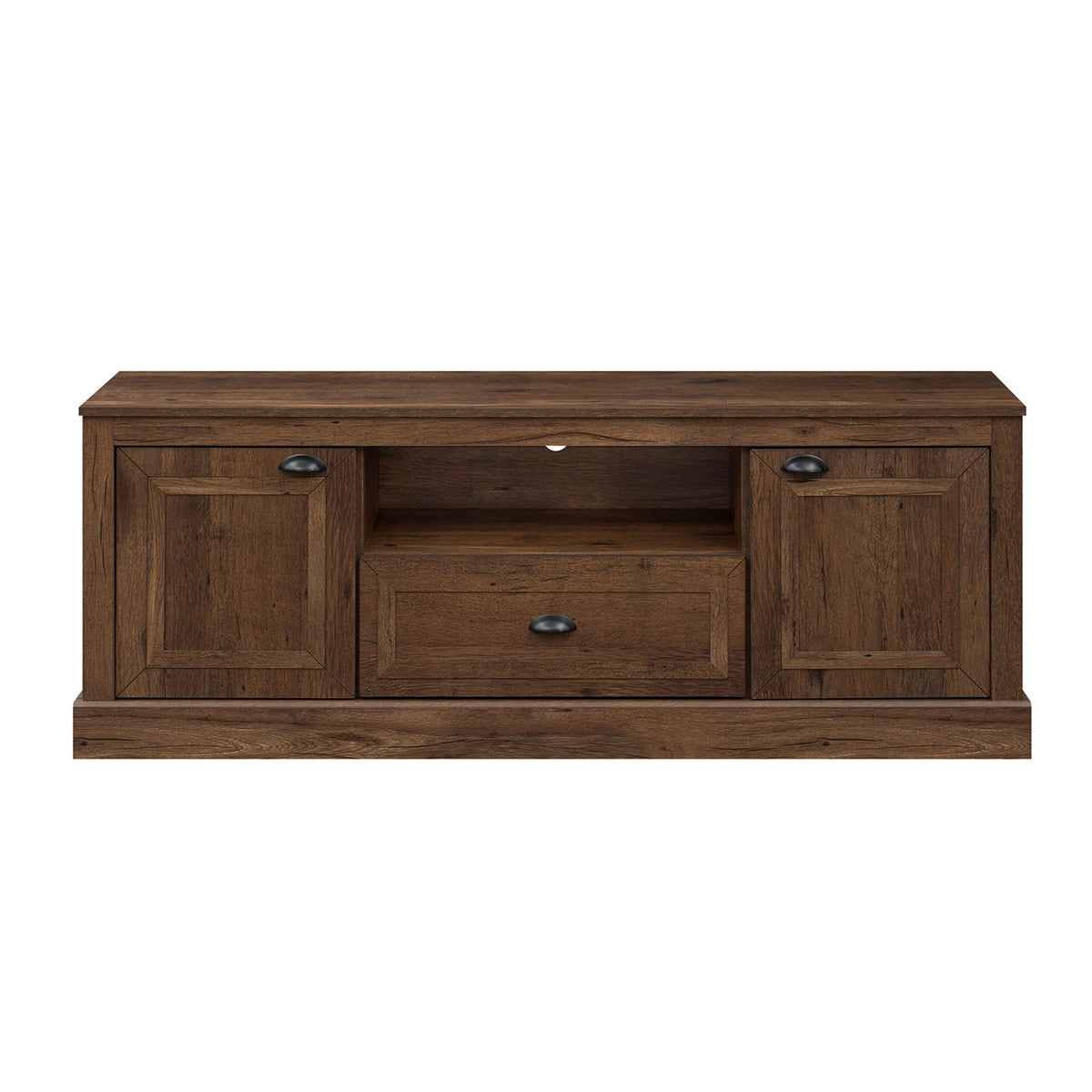 Retro Farmhouse TV Stand for 70" TVs with 2 Doors & Removable Shelves-Brown