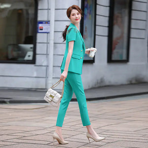 Elegant Green Women's Business Suit with Pants & Jacket
