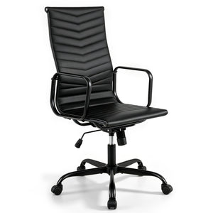 Ribbed Office Chair High Back PU Leather for Home Office with Adjustable Height-Black