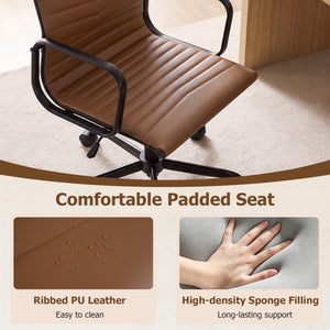 Ribbed Office Chair High Back PU Leather for Home Office with Adjustable Height-Brown