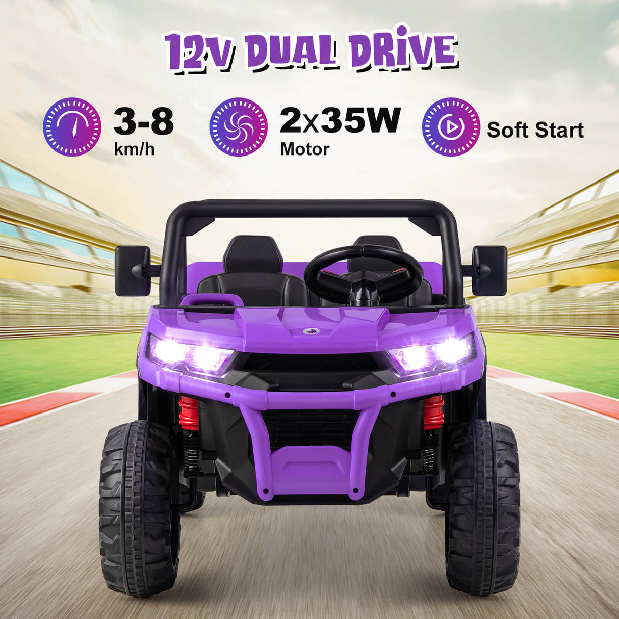 12V 2-Seater Kids Ride On Dump Truck with Dump Bed and Shovel-Purple