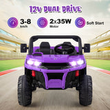 12V 2-Seater Kids Ride On Dump Truck with Dump Bed and Shovel-Purple
