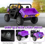 12V 2-Seater Kids Ride On Dump Truck with Dump Bed and Shovel-Purple
