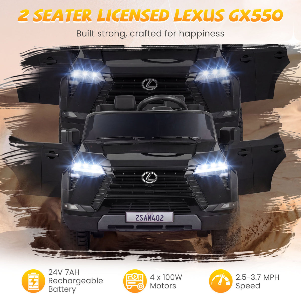 Ride on Car 24V 4WD Licensed LEXUS GX550 Electric Vehicle with Remote for Boys Girls Aged 3+-Black