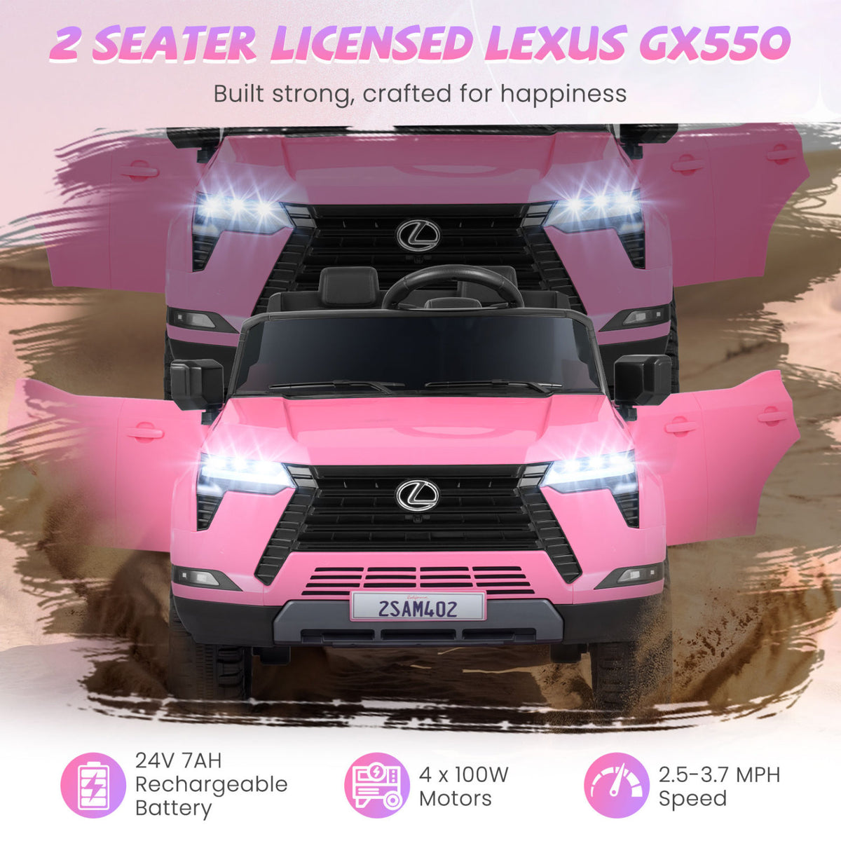 Ride on Car 24V 4WD Licensed LEXUS GX550 Electric Vehicle with Remote for Boys Girls Aged 3+-Pink