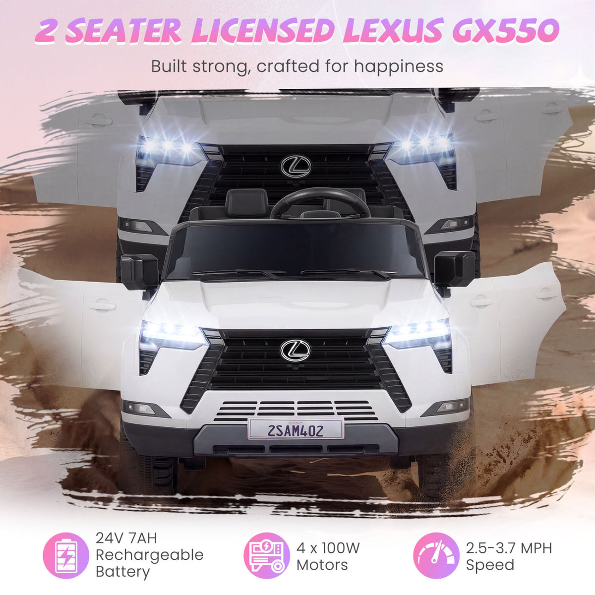 Ride on Car 24V 4WD Licensed LEXUS GX550 Electric Vehicle with Remote for Boys Girls Aged 3+-White