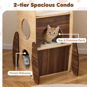 Rocket Cat Tree 47 Inch Large Wooden Cat Tower for Indoor Cats-Natural