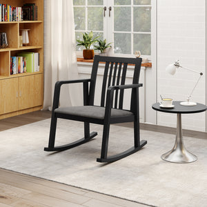 Rocking Chair with Slatted Back and Curved Armrests-Black
