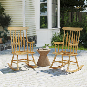 Rocking Chair with Solid Wooden Frame for Garden and Patio-Natural