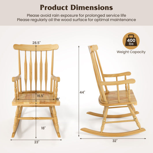 Rocking Chair with Solid Wooden Frame for Garden and Patio-Natural